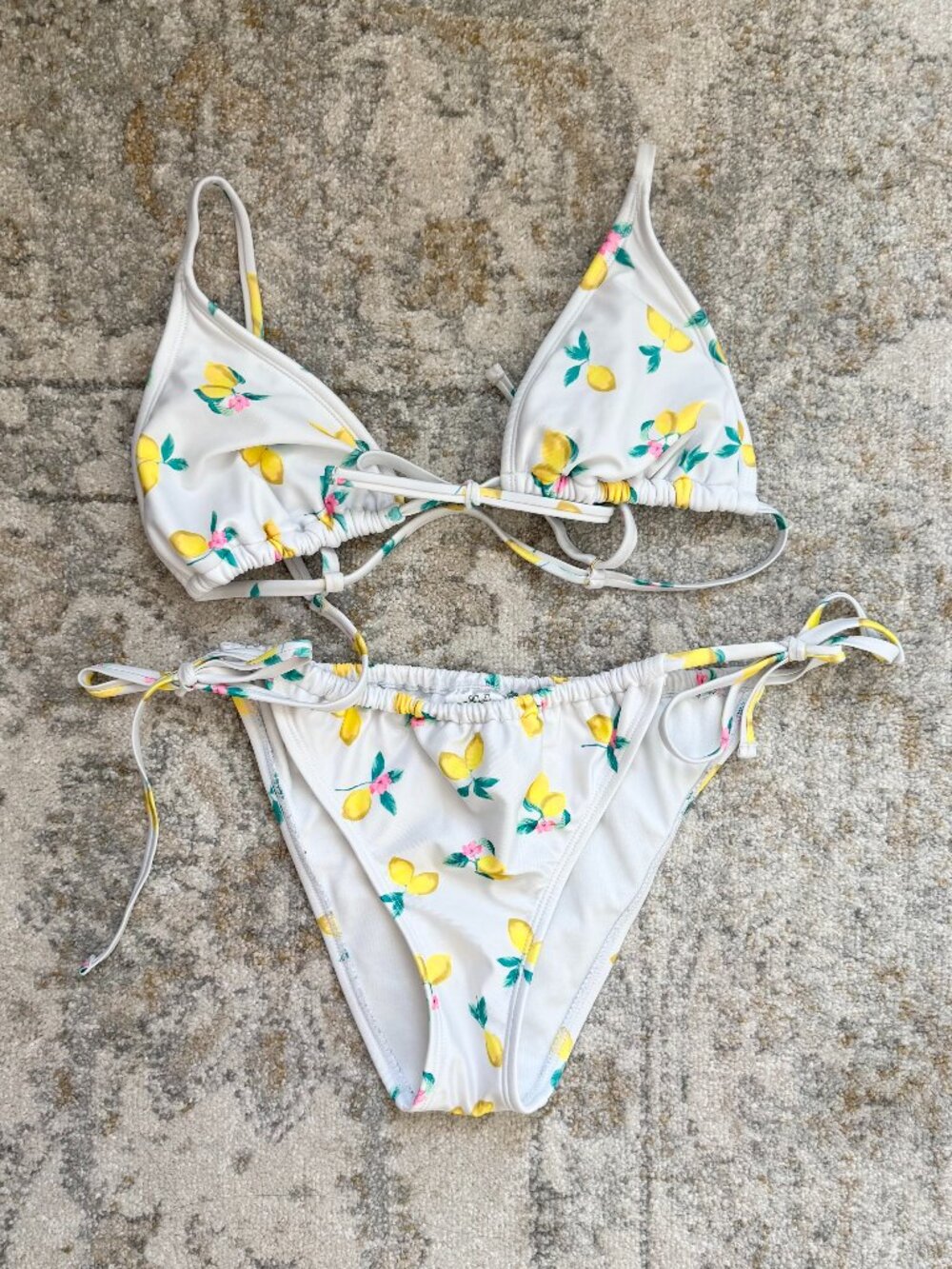 White Lemon Print Tie-Side Bikini